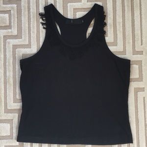 CROPPED FRINGE HALTER TANK